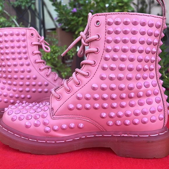 Dr. Martens Mono PINK Metal Spike Combat Moto Boots - Picture 13 of 17